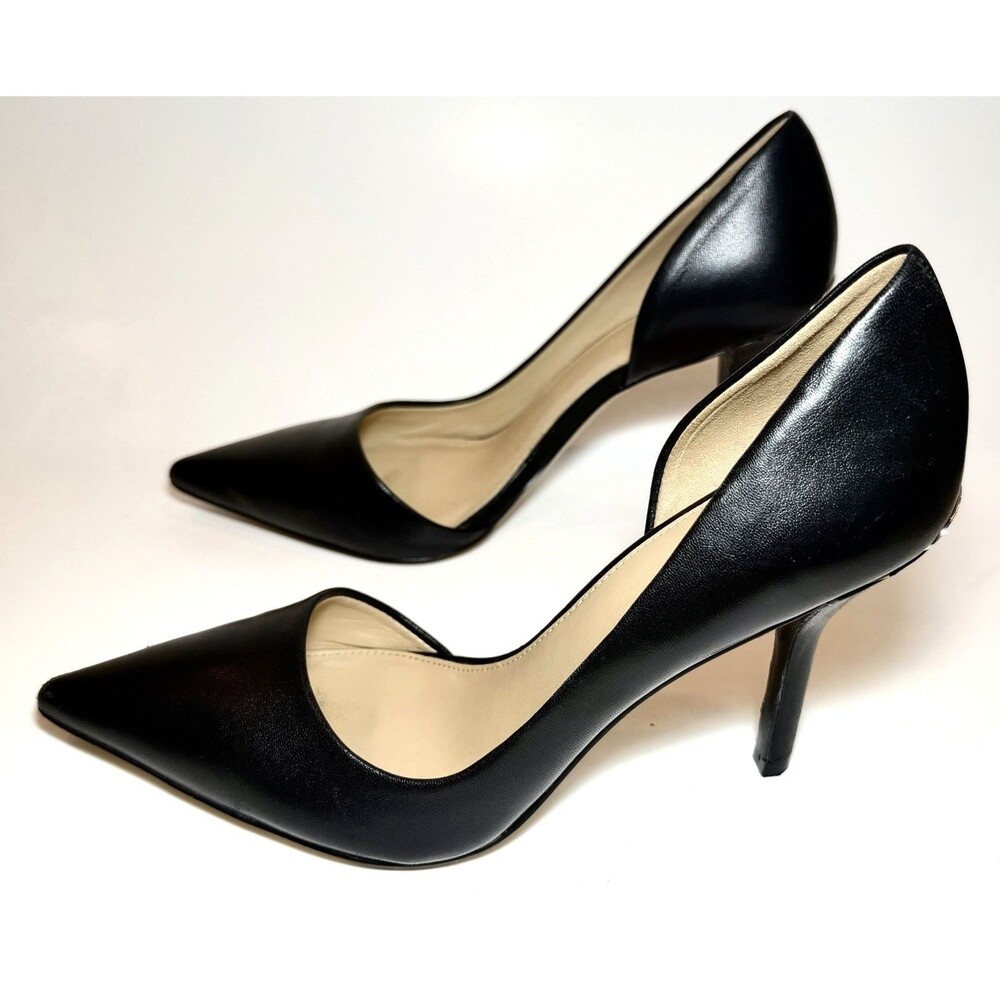 Michael Kors Dorothy Flex Black Leather d’Orsay Pointed Toe Pumps 7.5M PV18E